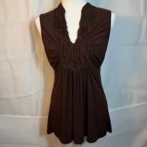 Heart Soul Y2K Brown Ruffle V-Neck Sleeveless Top Babydoll Fairycore XL Grunge